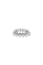 925 Sterling Silver Full Pearl 5A Cubic Zirconia Crown Shaped Ring