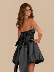 Black - Strapless A Line Satin Short Homecoming Dress With Bow