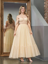 A-Line Champagne Tulle Sweetheart Tea-Length Prom Dress