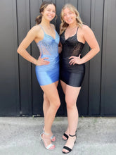 Black - Spaghetti Straps Satin Bodycon Pleated Homecoming Dress With Beading