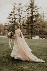 A-line 3D Flower Colorful V Neck Tulle Forest Wedding Dresses