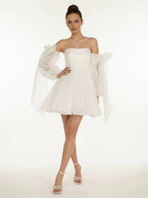 A-Line Puff Long Sleeves Short Wedding Dresses With Bows
