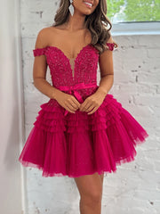 A Line Tulle Tiered Short Homecoming Dress