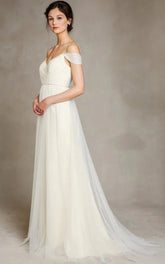 A-Line Spaghetti Straps Off-the-Shoulder Tulle Long Wedding Dress