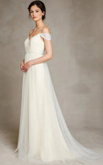 A-Line Spaghetti Straps Off-the-Shoulder Tulle Long Wedding Dress