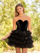 Black Velvet Sweetheart Ruffles Short Homecoming Dress