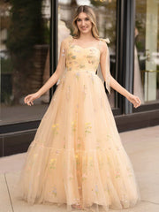 A Line Sweetheart Long Prom Dress with Embroidery