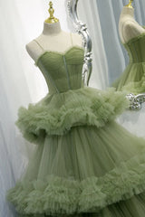 A-line Spaghetti Straps Pleated Tulle Prom Dress