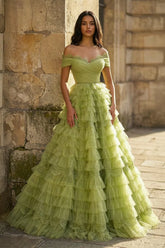 A Line Off the Shoulder Tulle Prom Dress