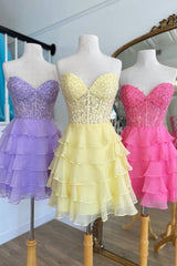 A-Line Strapless Tiered Corset Short Homecoming Dress with Appliques