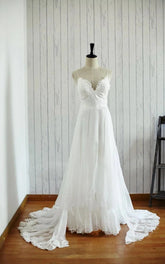 A-Line Backless Chiffon Lace Satin Wedding Dress