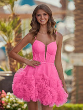 A-Line Spaghetti Straps Short Tulle Homecoming Dress