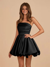 Black - A Line Strapless Satin Bubble Hem Short Homecoming Dresses