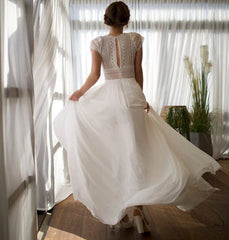 A-Line Exquisite Lace Appliqued Cap Sleeves Wedding Dress
