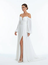 A-Line Sweetheart Long Sleeves Chiffon Sweep Train Wedding Dress