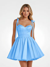 Blue - Spaghetti Straps Satin Pleated A Line Homecoming Dresses With Bow