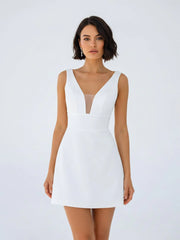 A-Line V-Neck Sleeveless Short Mini Satin Wedding Dresses