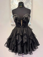 Black - Strapless A Line Chiffon Ruffled Homecoming Dress With Bow