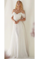 A-Line Spaghetti Straps Off-the-Shoulder Sweep Train Wedding Dress