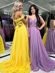 A Line Off the Shoulder Chiffon Long Prom Dresses