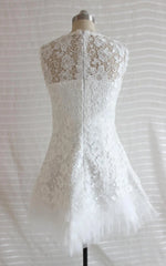 A-Line Short Tulle Lace Satin Weddig Dress