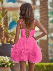 A-Line Spaghetti Straps Short Tulle Homecoming Dress