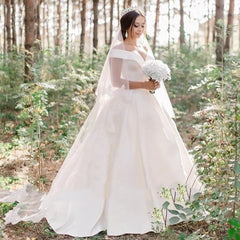 A-Line Satin Sweep Train White Wedding Dress with Sleeveless