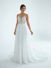 A-Line V Neck Chiffon Boho White Appliques Wedding Dresses