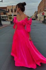 A-Line Off-Shoulder Bow Pleated Long Prom Dress