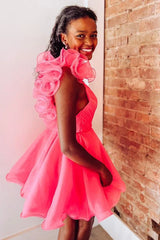 A Line Organza V Neck Homecoming Dress