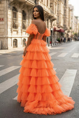 A-line Off-the-Shoulder Tulle Prom Dress with Slit