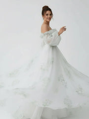 A-Line Floral Appliqued Majesty Bridal Wedding Dress with Ruffles
