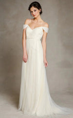 A-Line Spaghetti Straps Off-the-Shoulder Tulle Long Wedding Dress