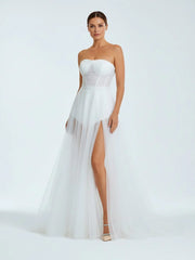 A-line Sweetheart Tulle High Split Bohemian Wedding Dresses