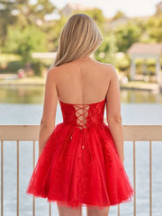 A-line Red Sweetheart Appliques Lace Homecoming Dress With Corset Back