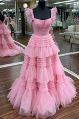 A-line Spaghetti Straps Glitter Tulle Prom Dress with Slit