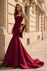 Black Square Neck Mermaid Satin Long Prom Dresses With Pearls