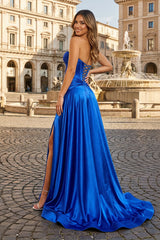 A Line Sweetheart Royal Blue Keyhole Long Prom Dress