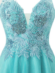 A-line Short Spaghetti Strap Glitter Tulle Homecoming Dress