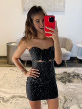 Black - Strapless Bodycon Beaded Cut Out Short Homecoming Dress