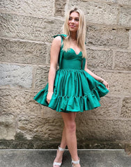 A-line Spaghetti Straps Homecoming Dress with Ruffle