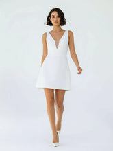 A-Line V-Neck Sleeveless Short Mini Satin Wedding Dresses