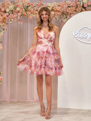 A-Line V Neck Tiered Pinted Homecoming Dress