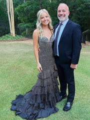 Black Spaghetti Straps Mermaid Long Prom Dress With Beading