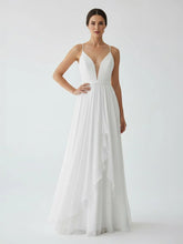 A-Line V Neck Straps Spaghetti Sheath Chiffon Wedding Dress