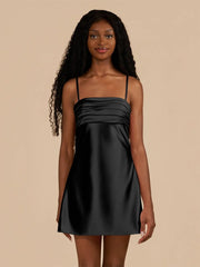 Black - Sheath Spaghetti Straps Satin Homecoming Dress