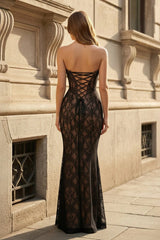 Black Sweetheart V-Neck Sleeveless Lace Mermaid Prom Dress