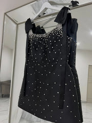 Black Square Neck Satin Short Strapless Homecoming Dress With Beading