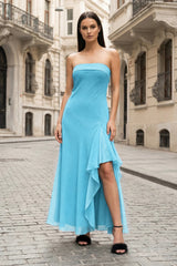 Black - Strapless Sheath Chiffon Ankle Length Prom Dress With Slit