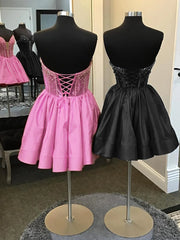 Black - V Neck A-line Short Homecoming Dress With Beadings